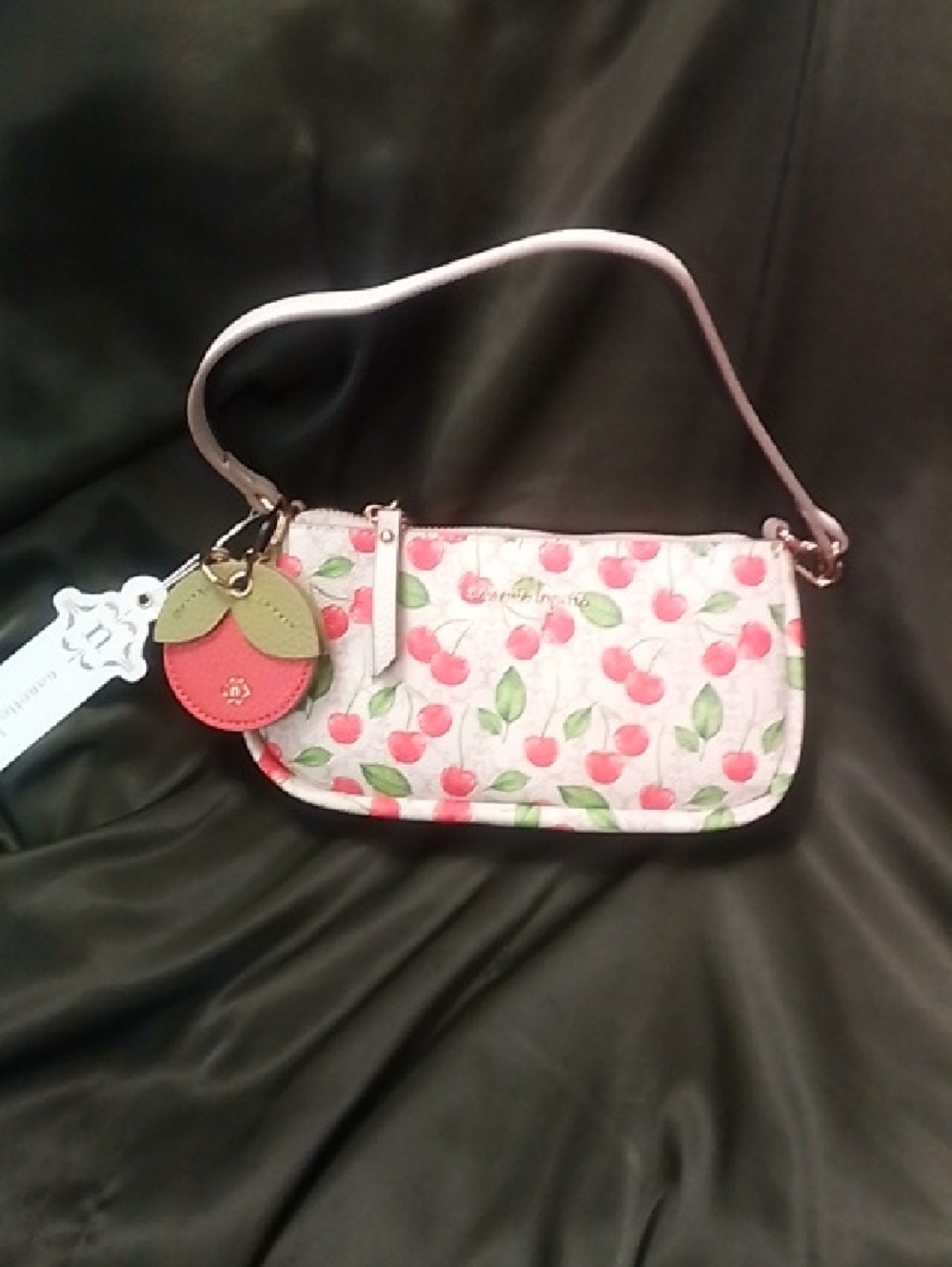 Nanette Lepore Cherry Print Wristlet in White, Red & Green